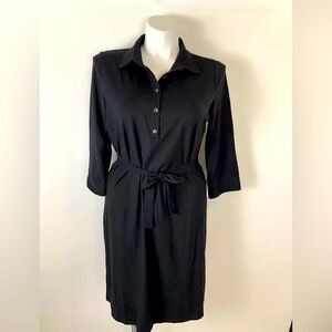 L.L Bean Black Henley Tie Waist Dress Small Excellent